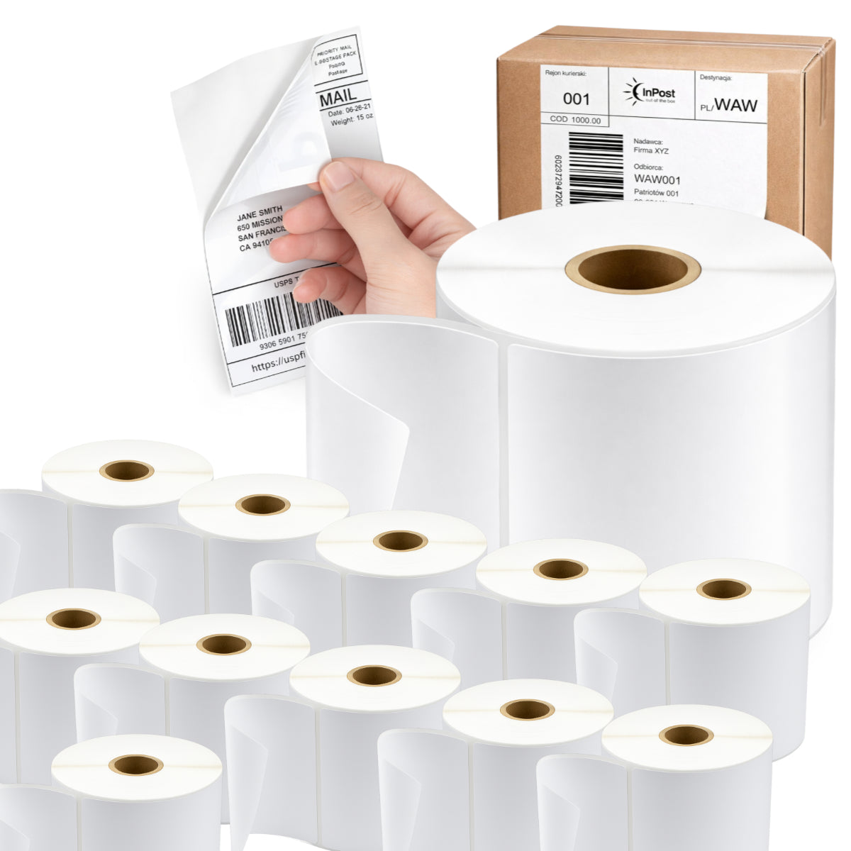 12 x Etykieta termiczna 100x150 mm rdzeń 25mm rolka 500 szt